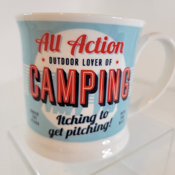 History Heraldry Porcelain Mug Camping 10oz Diner Style Blue Retro Camp Outdoor - Picture 1 of 8